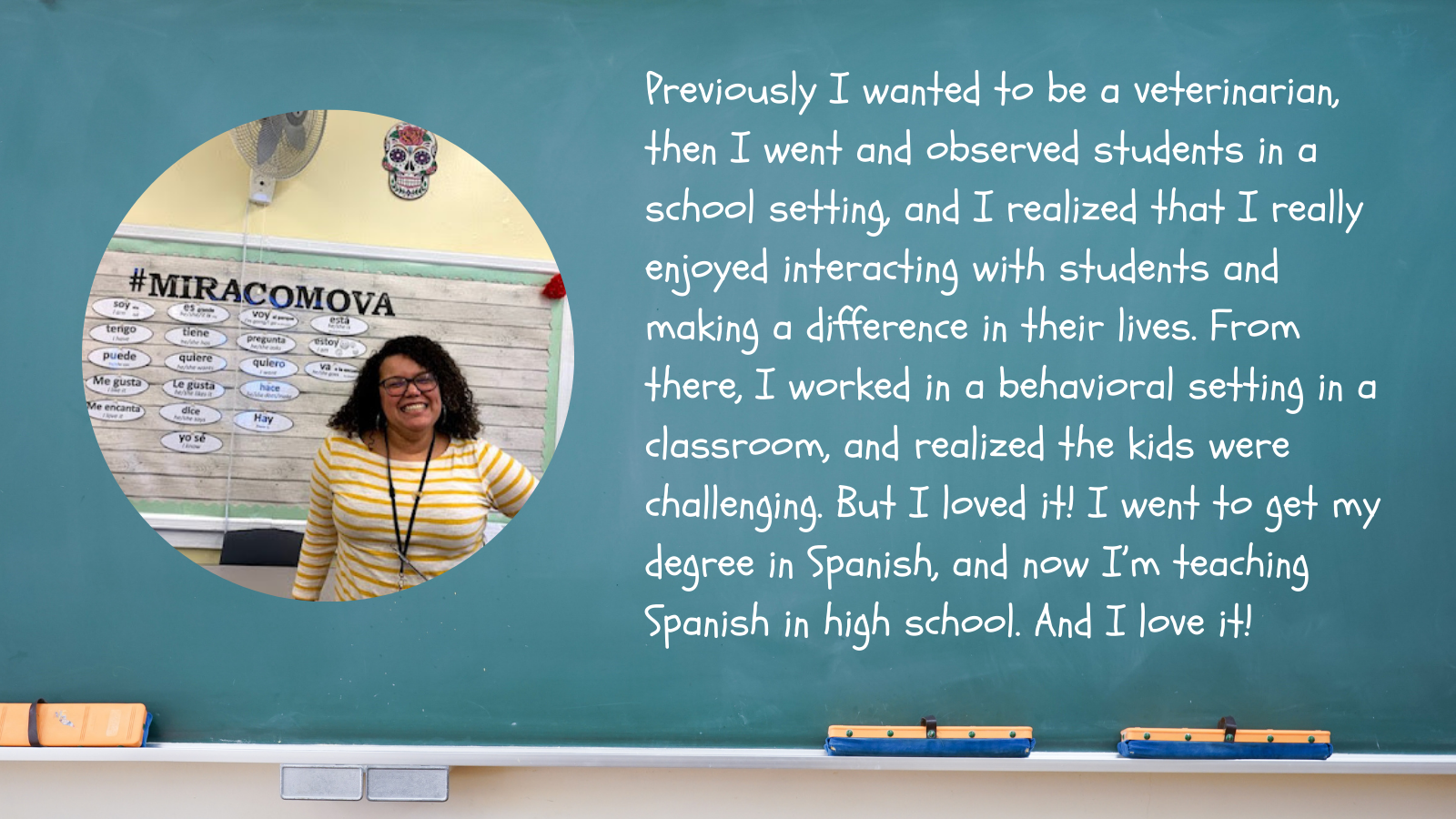 woman standing in front of a chalkboard