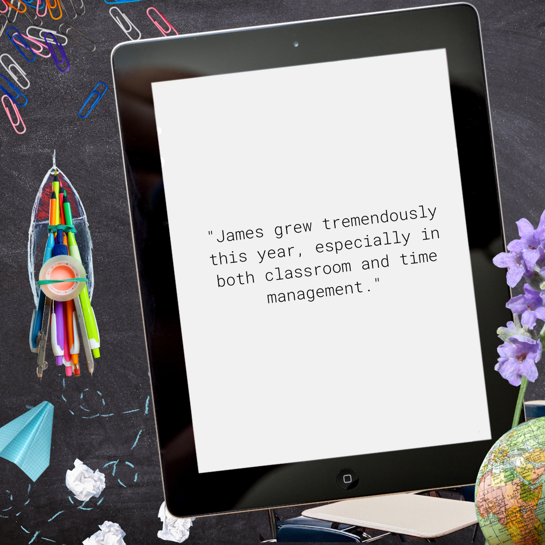 Chalkboard background with school supplies and a tablet on top