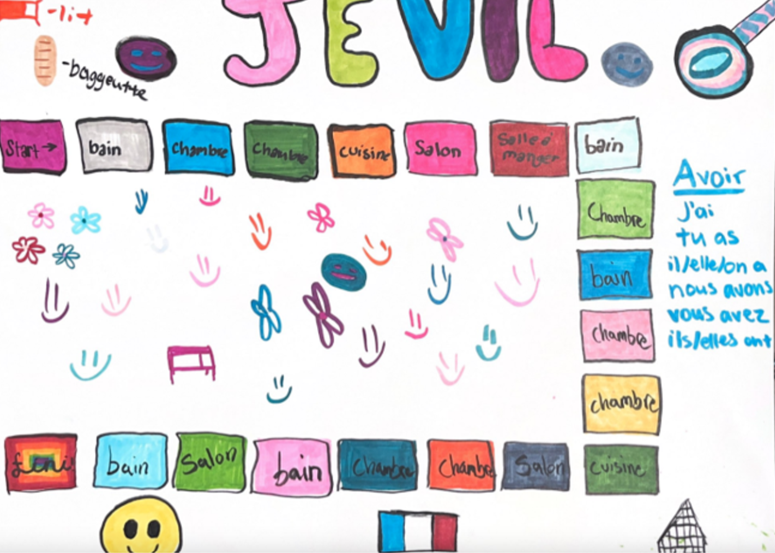 Example of a JEVIL game board with French words on it
