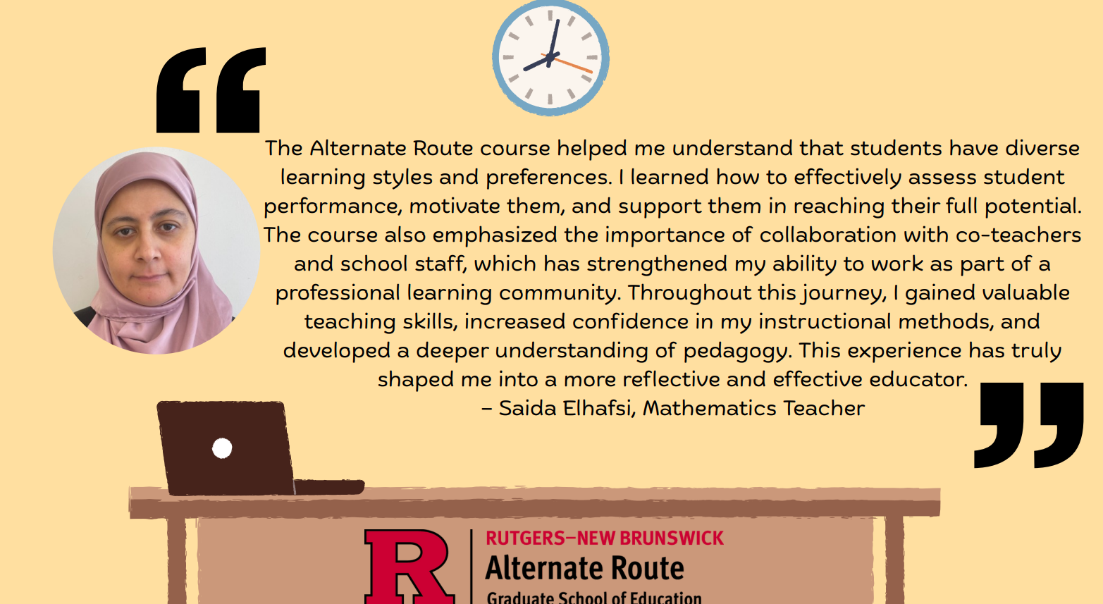 Headshot of Saida next to her quote