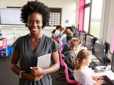 Teacher in computer lab