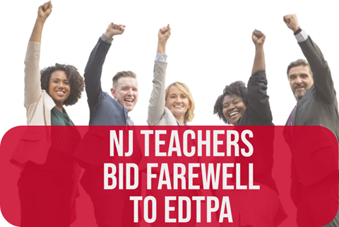 Teachers with their arms in the air because the edTPA no longer exists