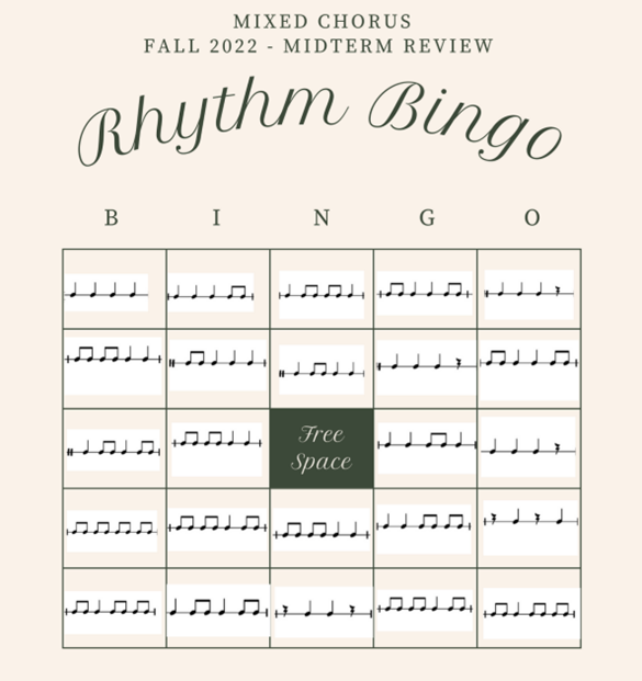 Example of a Rhythm Bingo board