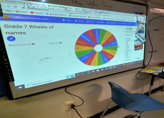 Example of The Unfair Game on a classroom projector screen