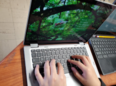 Hands typing on a computer