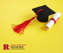 Graduation cap and degree with yellow background