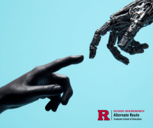 Human hand reaching out to touch a robot hand
