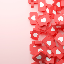 Social media heart notifications in a pile