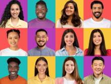 Group of diverse people arranged in a grid