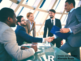 Group of businesspeople gathered around a conference table