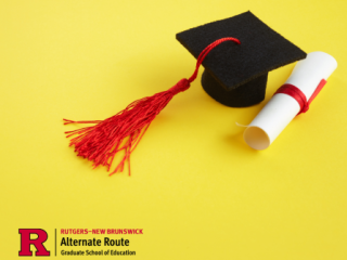 Graduation cap and degree with yellow background